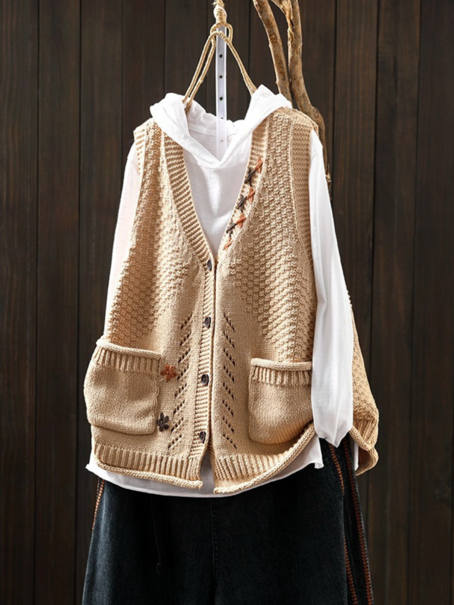 Women's Knit Vest UK – Floral Embroidered | The Verity | Huna
