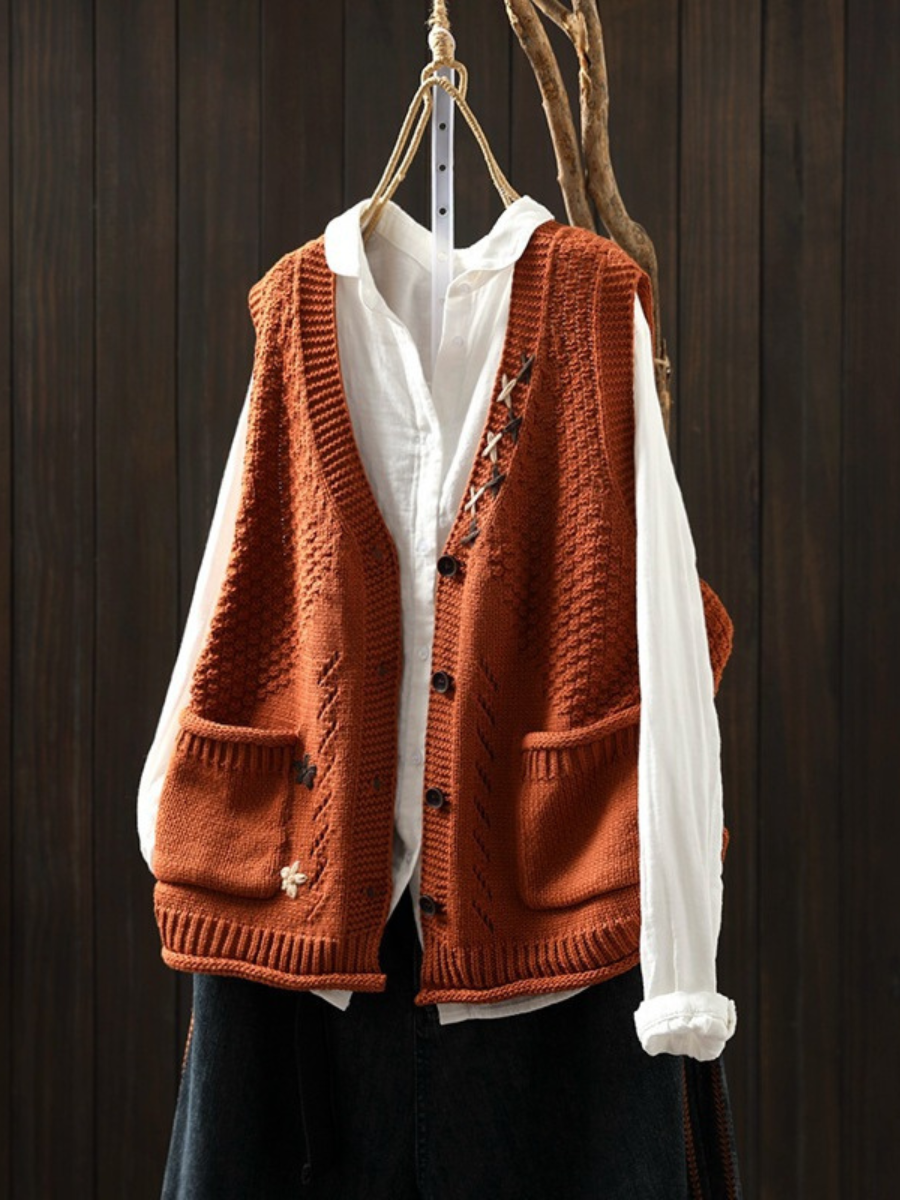 Women's Knit Vest UK – Floral Embroidered | The Verity | Huna