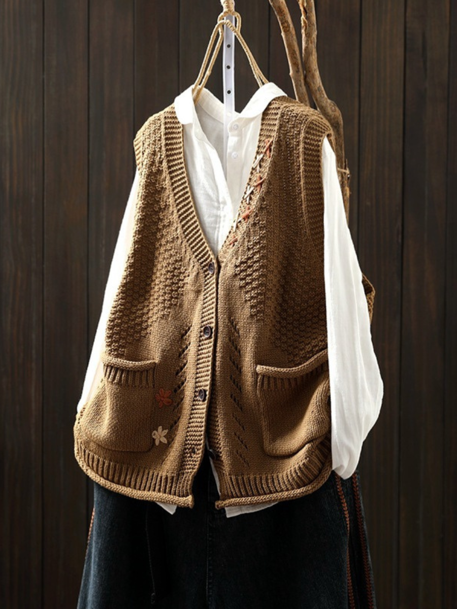 Women's Knit Vest UK – Floral Embroidered | The Verity | Huna