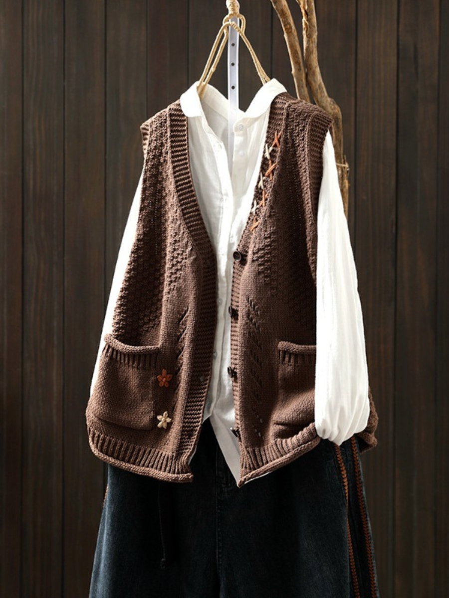 Women's Knit Vest UK – Floral Embroidered | The Verity | Huna