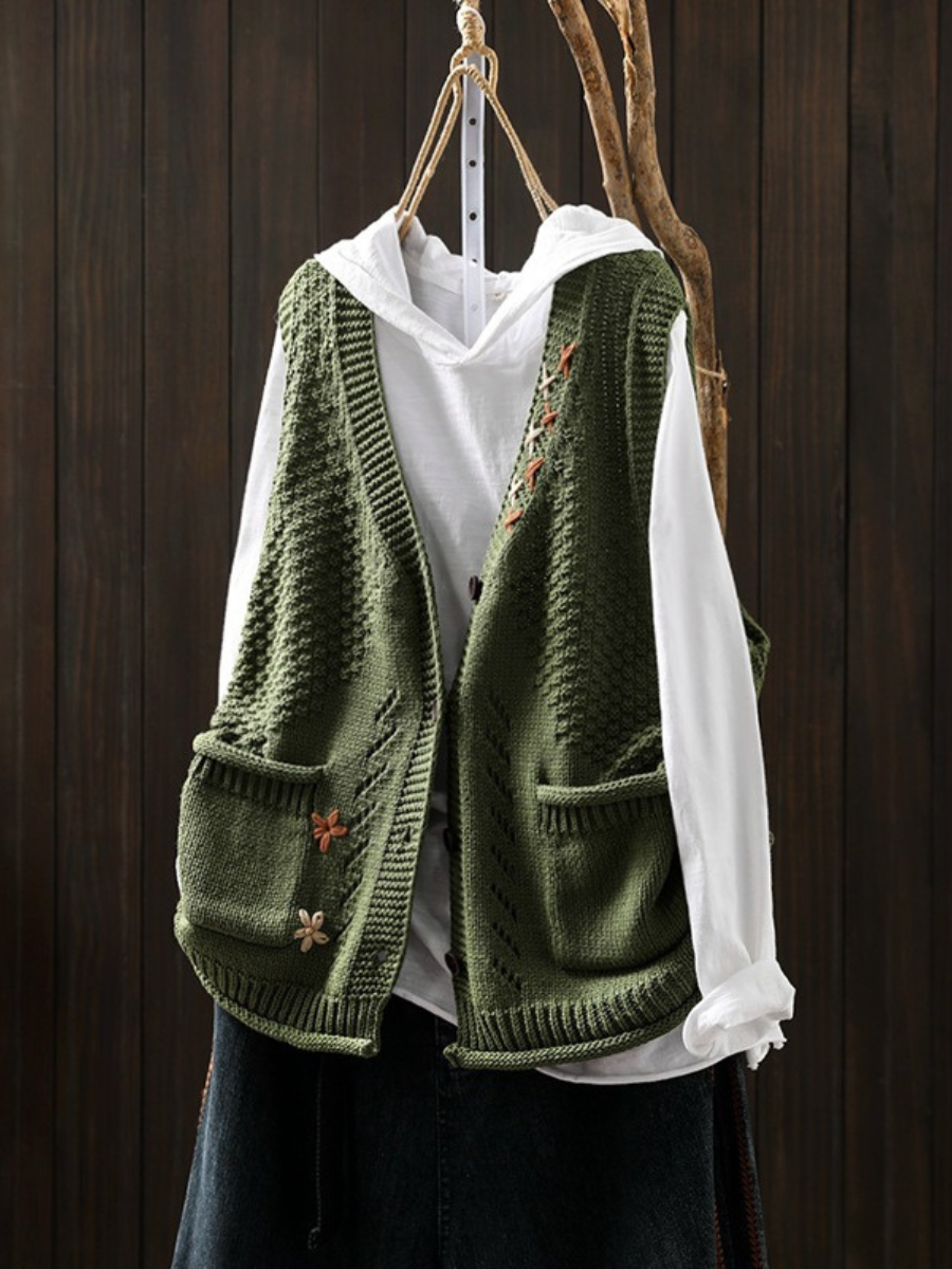 Women's Knit Vest UK – Floral Embroidered | The Verity | Huna