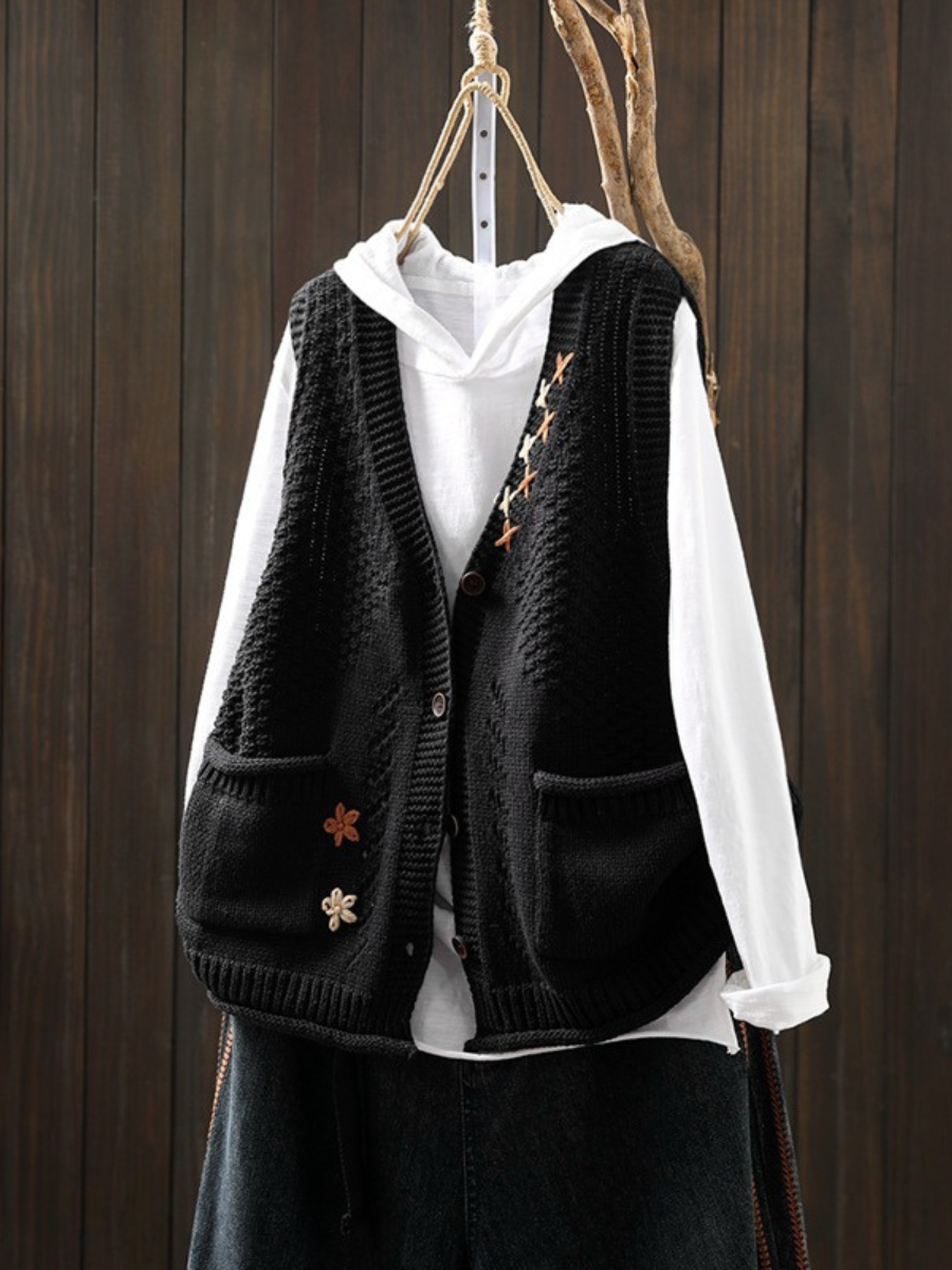Women's Knit Vest UK – Floral Embroidered | The Verity | Huna