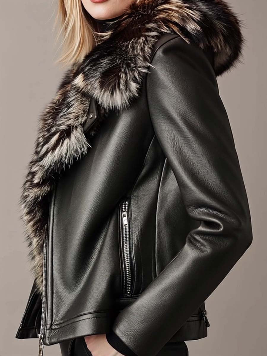 Women's Leather Jacket UK – Fur Collar Lined | The Sable | Huna