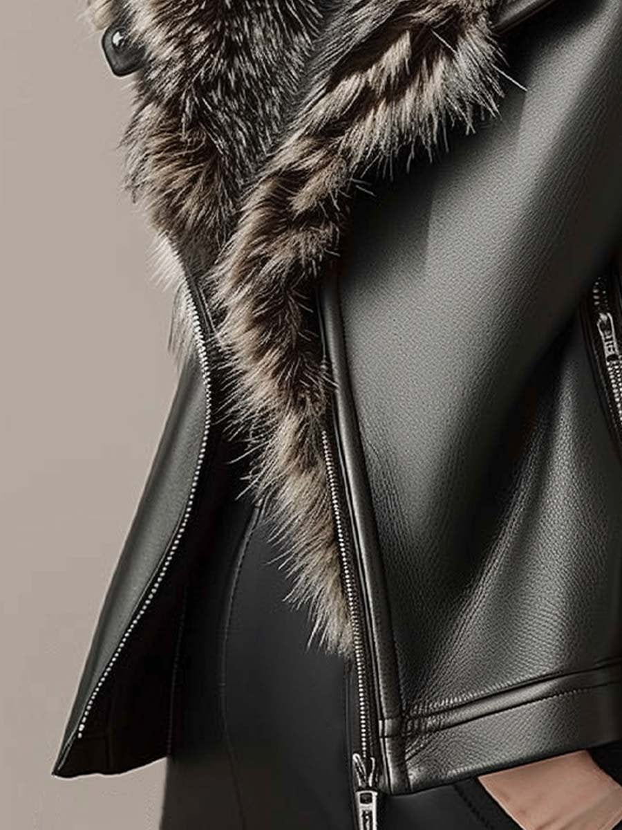 Women's Leather Jacket UK – Fur Collar Lined | The Sable | Huna