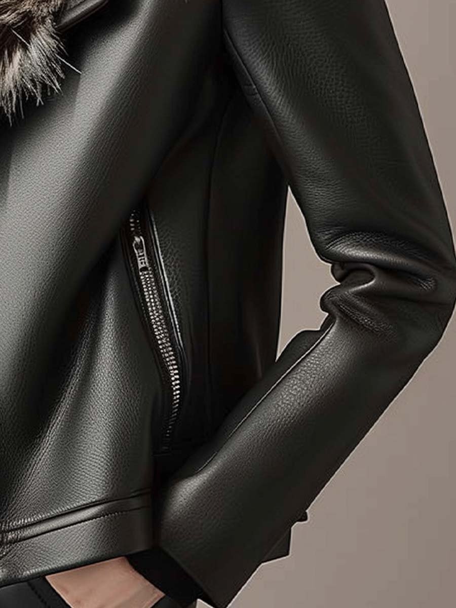 Women's Leather Jacket UK – Fur Collar Lined | The Sable | Huna