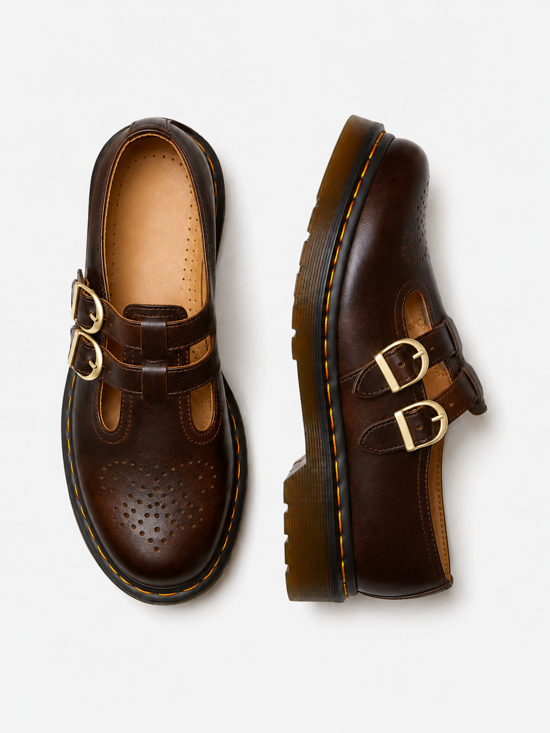 Women's Chunky Mary Jane Shoes – double buckle leather, view 9 | The Theodosia | Huna