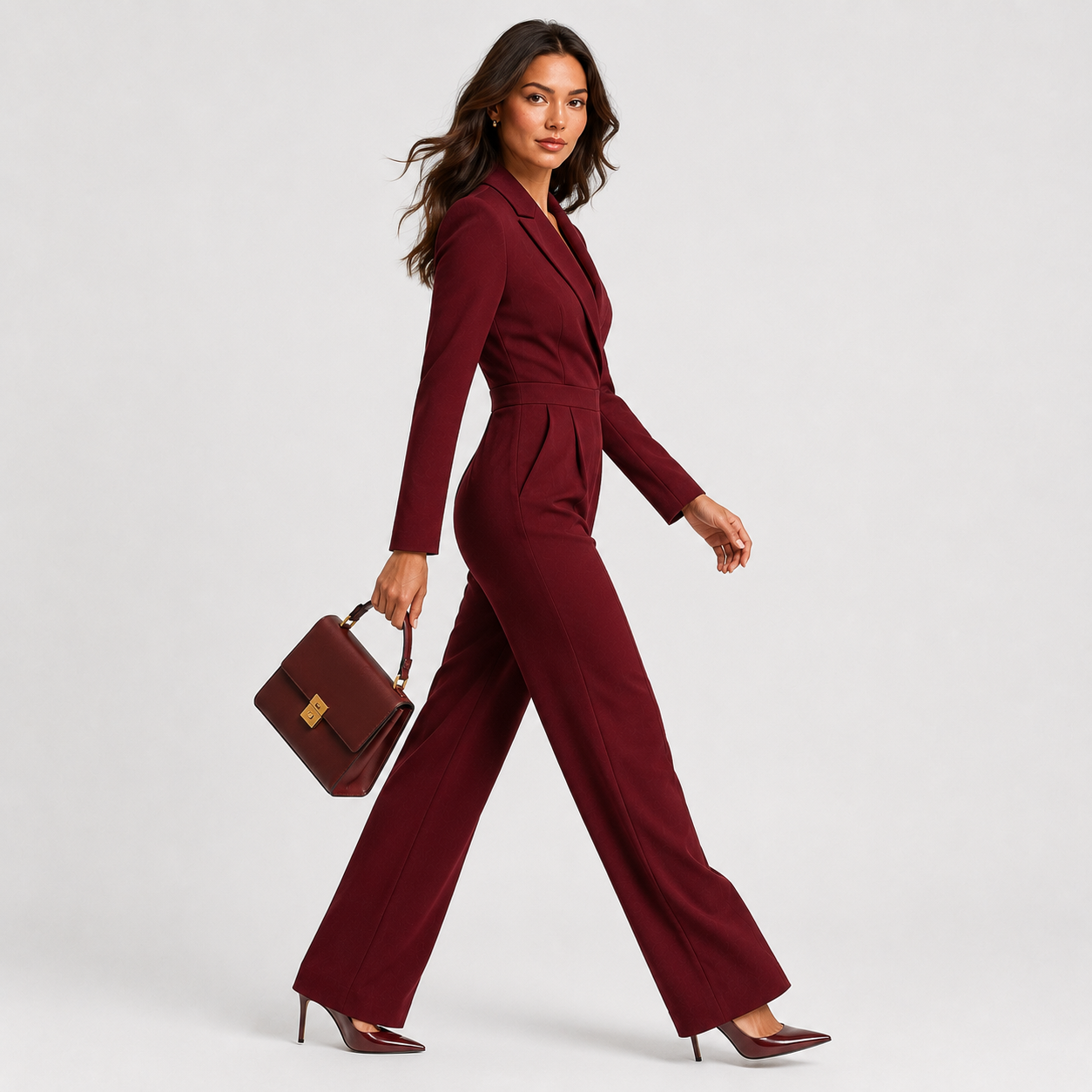 Women's Long Sleeve Wide Leg Jumpsuit Elegant One Piece Outfit 1