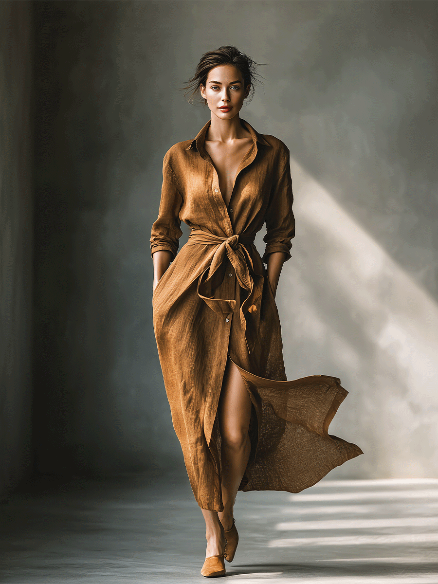 The Matilda – Women's Vintage Shirt Long Sleeve Maxi Dress | Huna