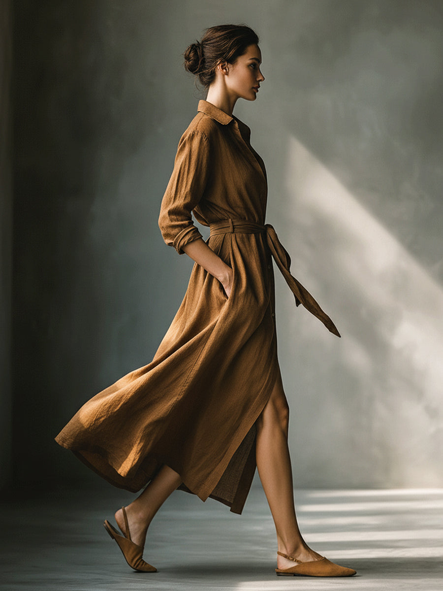 The Matilda – Women's Vintage Shirt Long Sleeve Maxi Dress | Huna