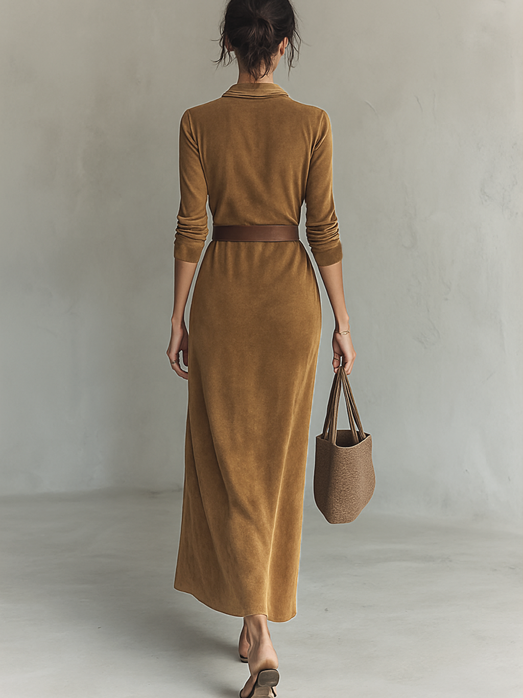 The Meredith – Women's Faux Suede Belted Maxi Dress | Huna