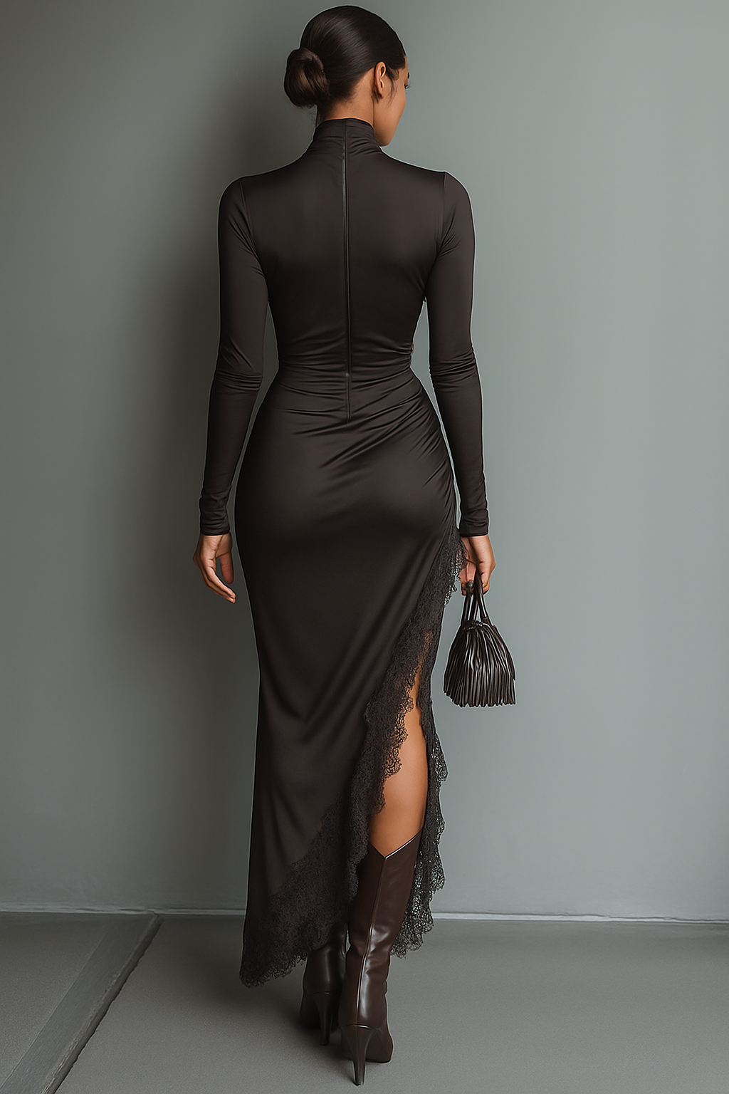 The Evangeline – Women's Satin Lace Long Sleeve Maxi Dress | Huna