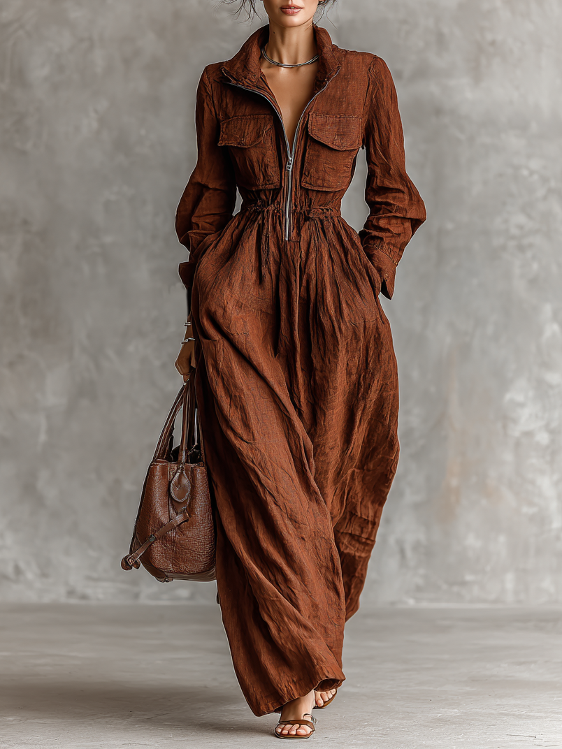 The Fenella – Women's Cotton Linen Long Sleeve Maxi Dress | Huna