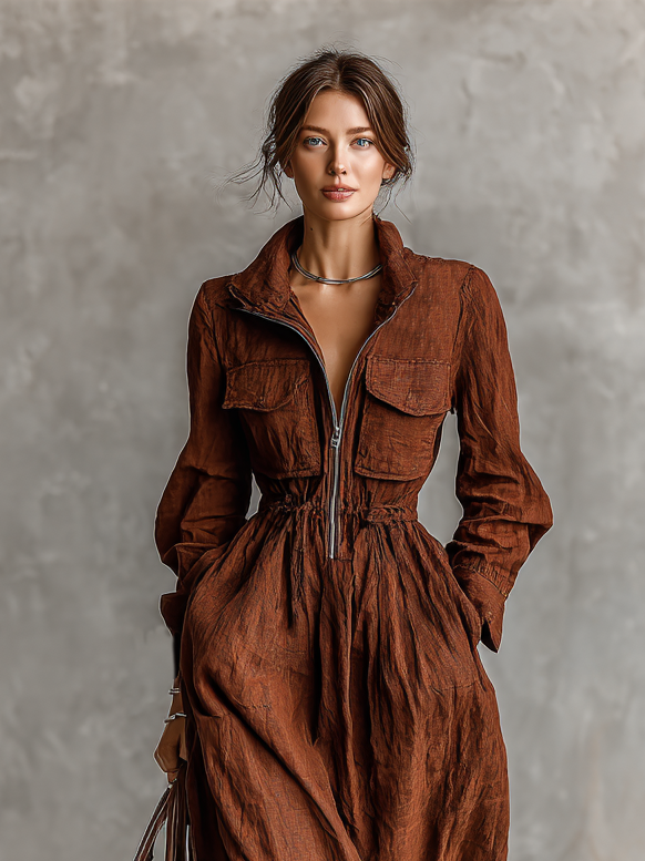 The Fenella – Women's Cotton Linen Long Sleeve Maxi Dress | Huna