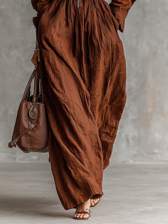 The Fenella – Women's Cotton Linen Long Sleeve Maxi Dress | Huna
