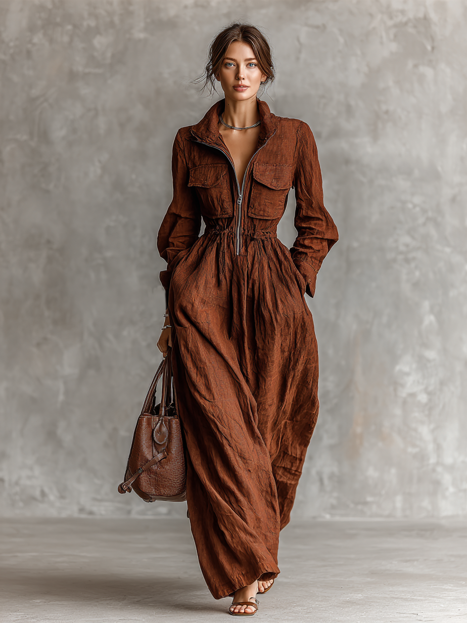 The Fenella – Women's Cotton Linen Long Sleeve Maxi Dress | Huna