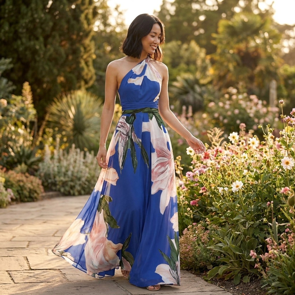 The Calista – Women's Asymmetric Neckline Maxi Dress – Huna