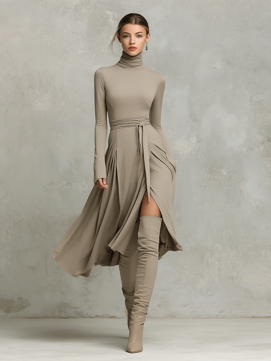 The Arabella – Women's Knit Blend Long Sleeve Midi Dress | Huna