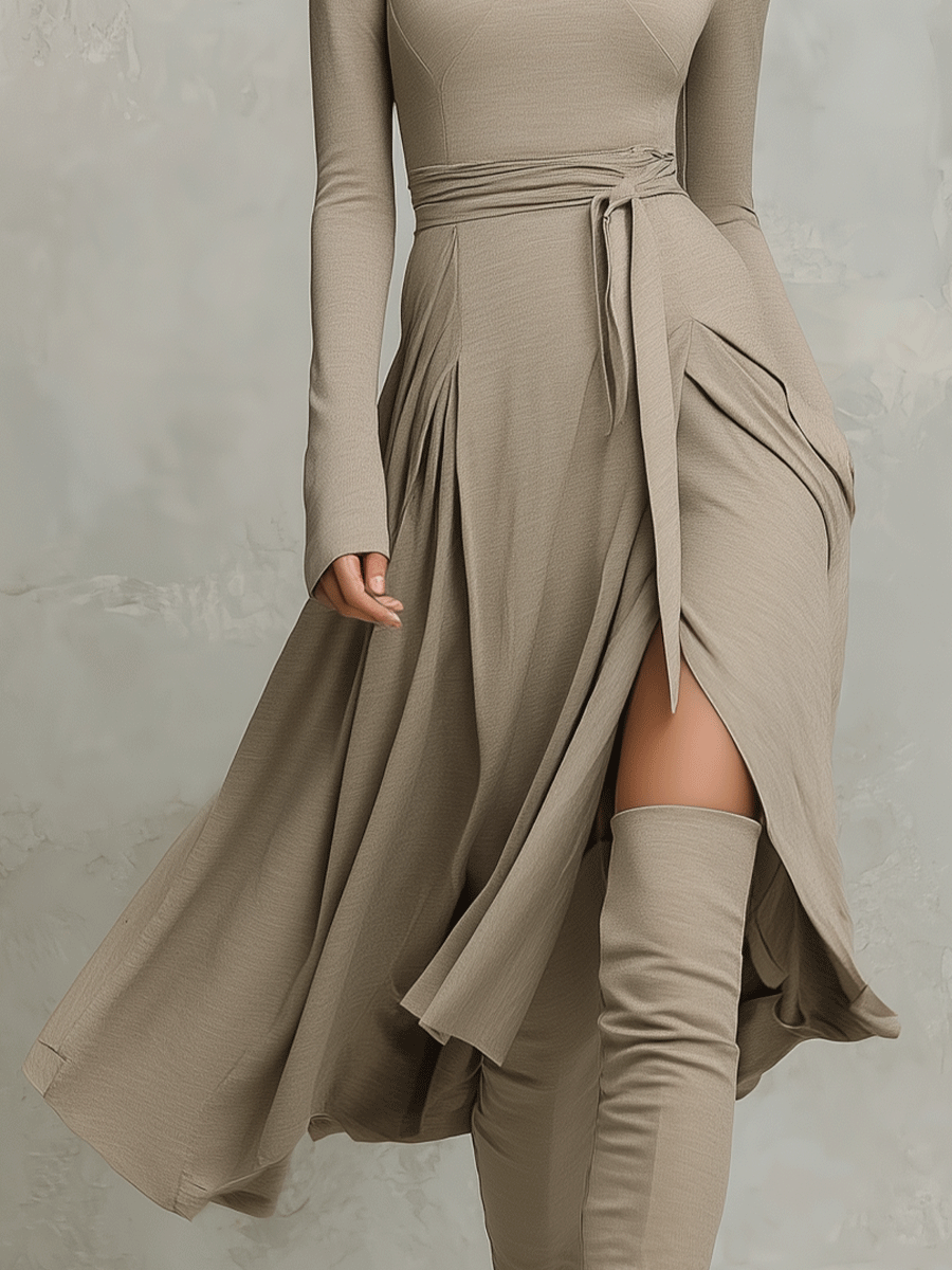 The Arabella – Women's Knit Blend Long Sleeve Midi Dress | Huna