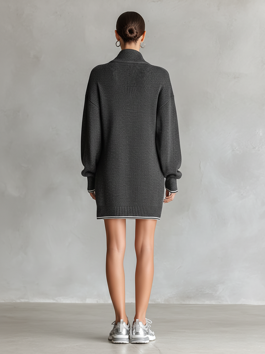 The Juniper – Women's Knit Polo Neck Long Sleeve Mini Dress | Huna