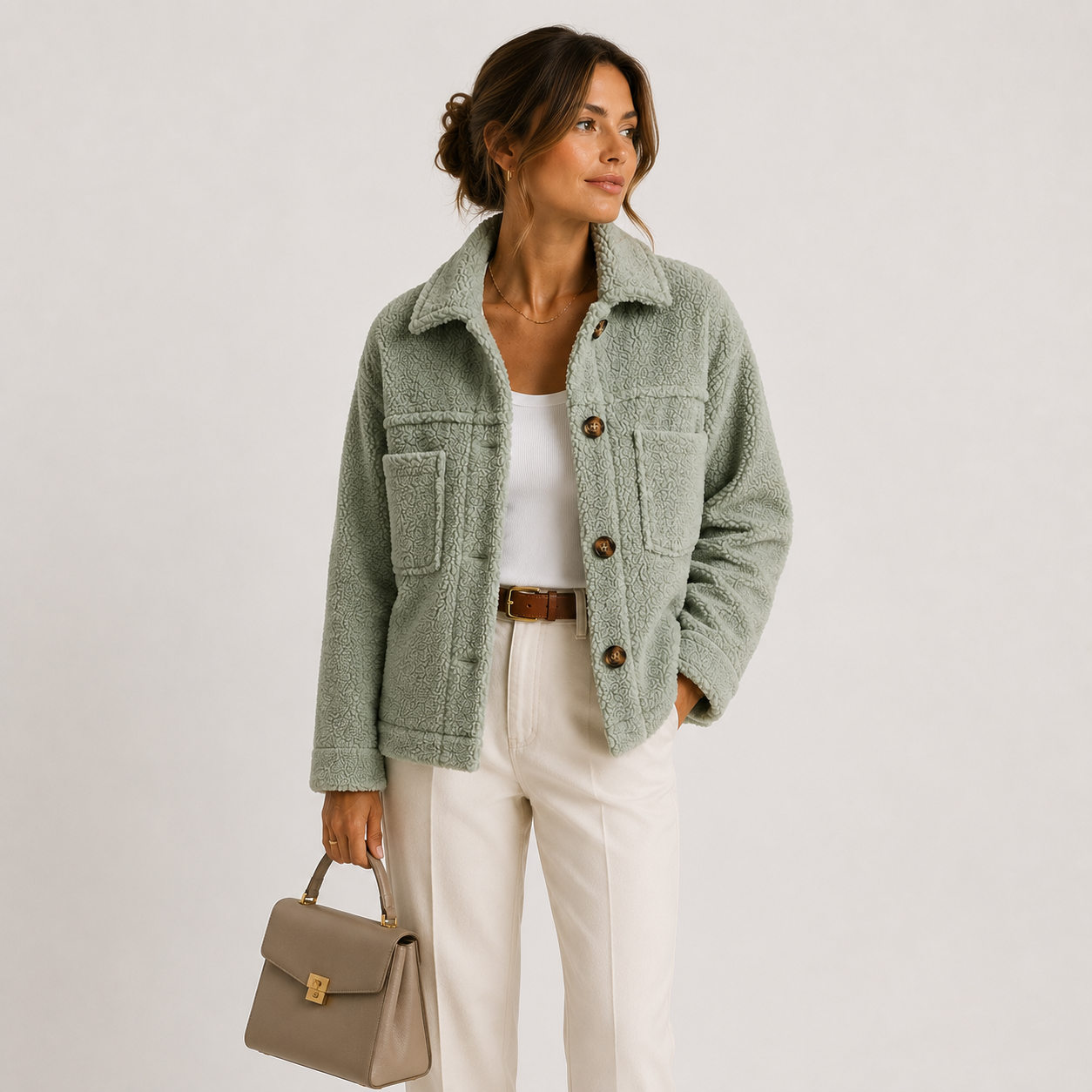 Women's Plush Sherpa Jacket UK – Cozy Lightweight Casual Shacket | The Jocelyn | Huna