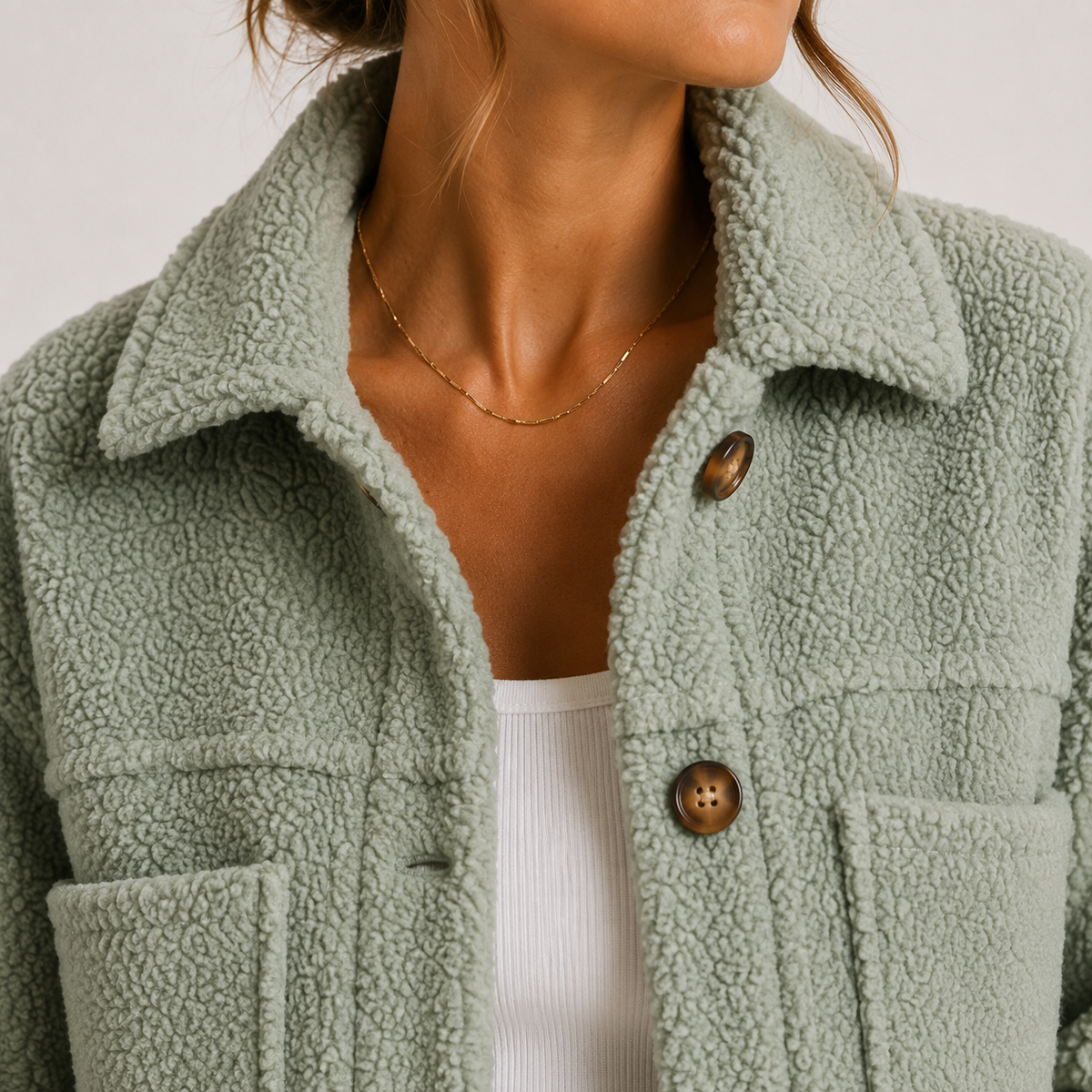Women's Plush Sherpa Jacket UK – Cozy Lightweight Casual Shacket | The Jocelyn | Huna