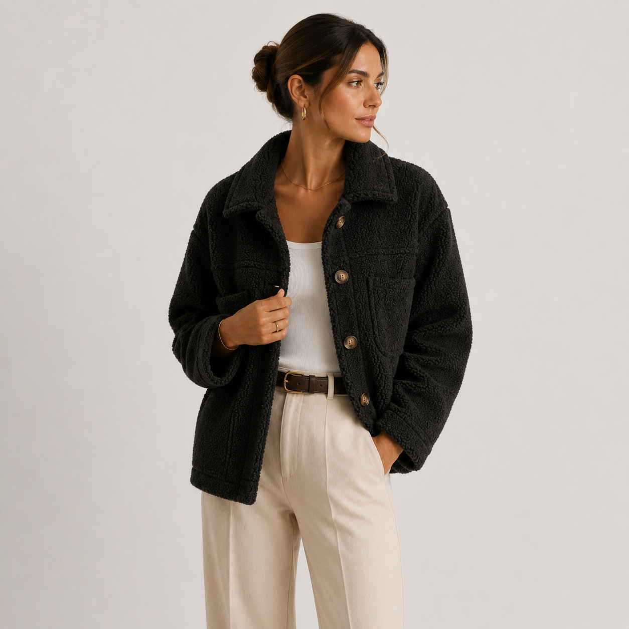 Women's Plush Sherpa Jacket Cozy Lightweight Casual Shacket 6