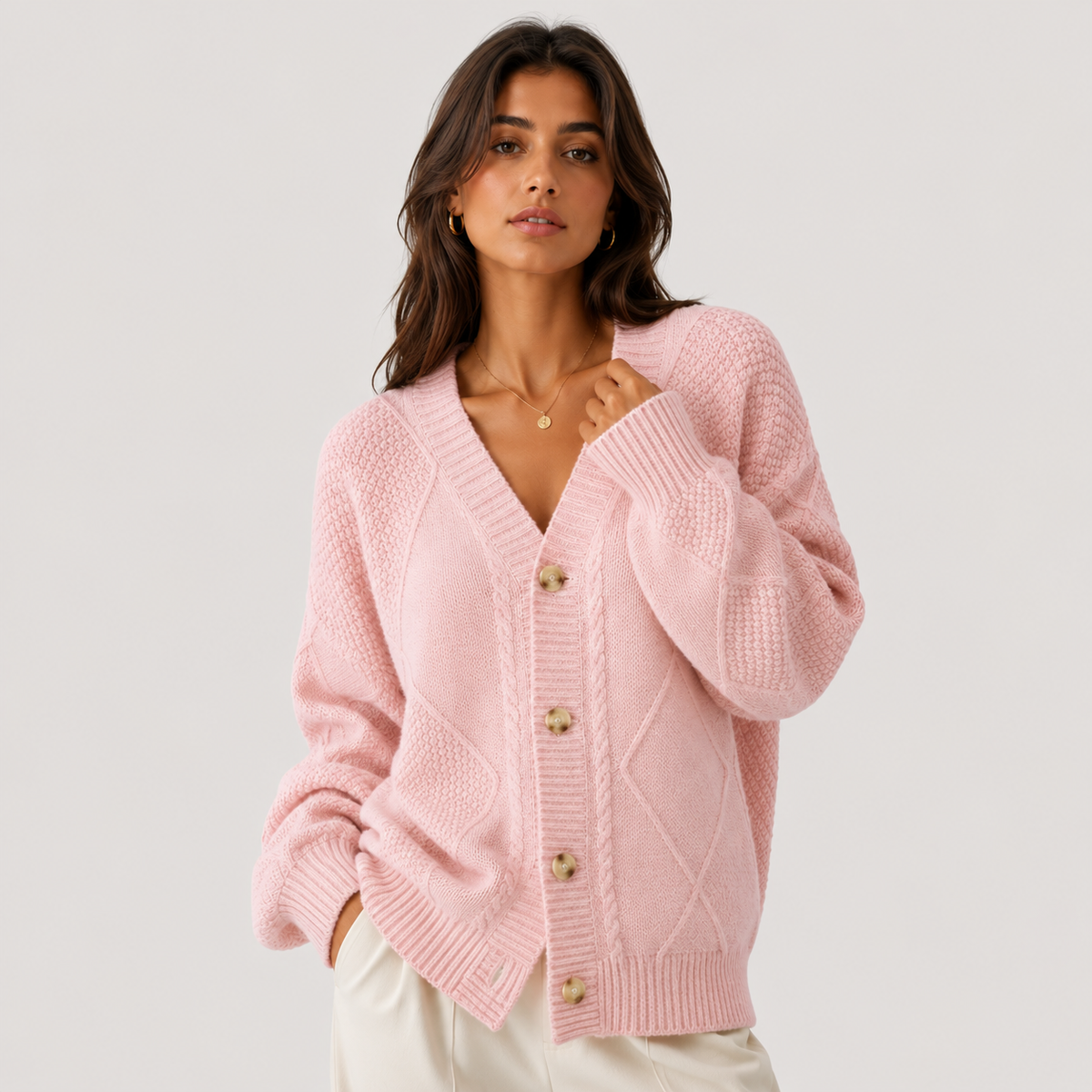 Women's Premium Knit Cardigan UK – Cozy Long Sleeve Button | The Fenna | Huna