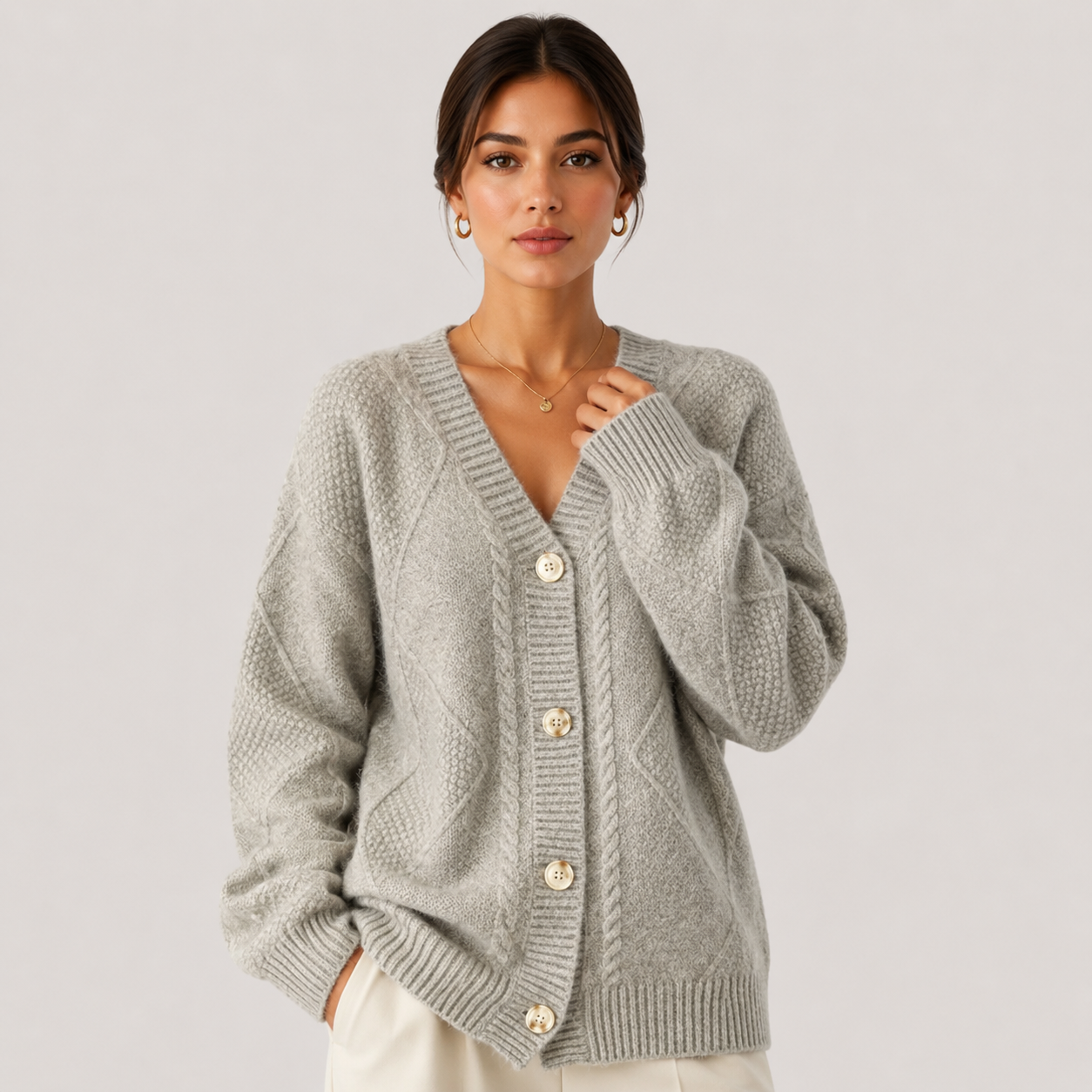 Women's Premium Knit Cardigan Cozy Long Sleeve Button Sweater 6