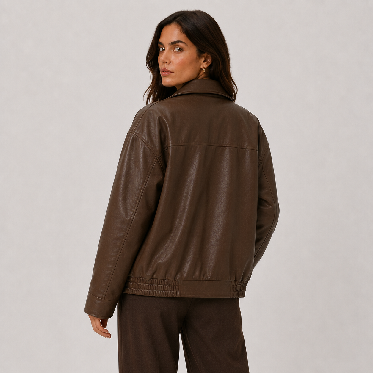 Women's Relaxed Fit Leather Look Jacket with Classic Collar 3