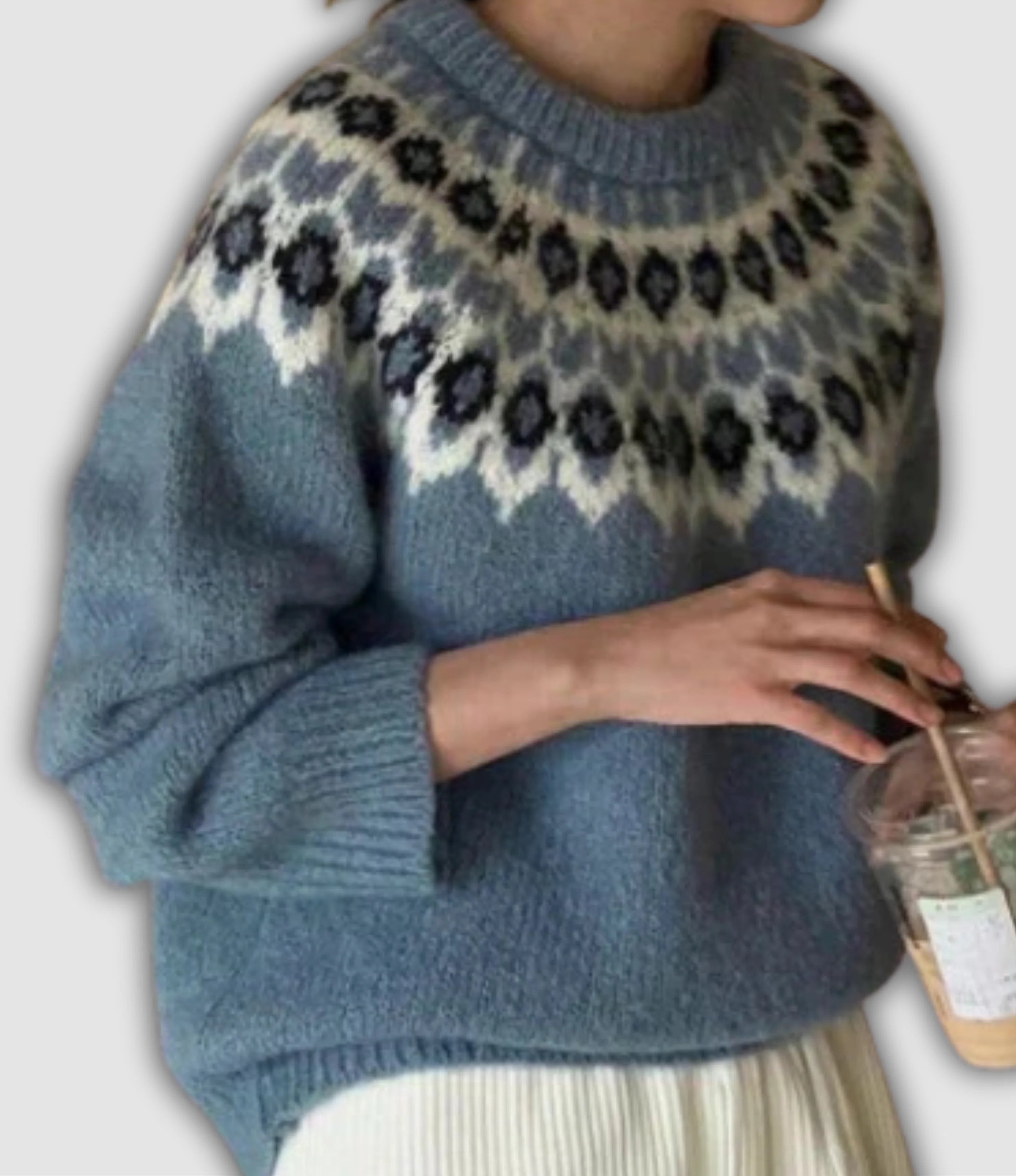 Women's Retro Jacquard Sweater UK – Soft Knit Warm | The Rosalinde | Huna