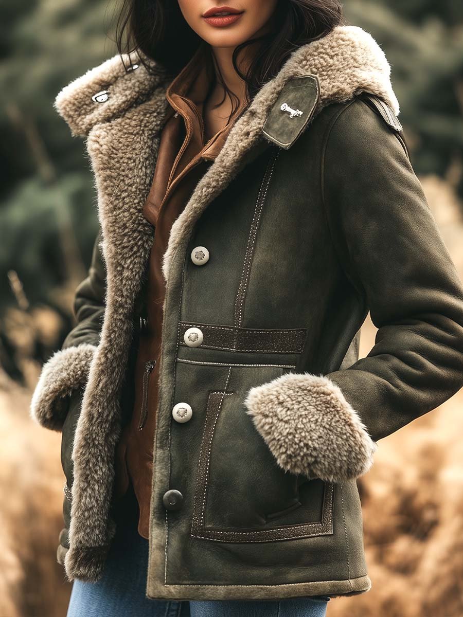 Women's Suede Coat UK – Retro Warm Tailored | The Winsley | Huna