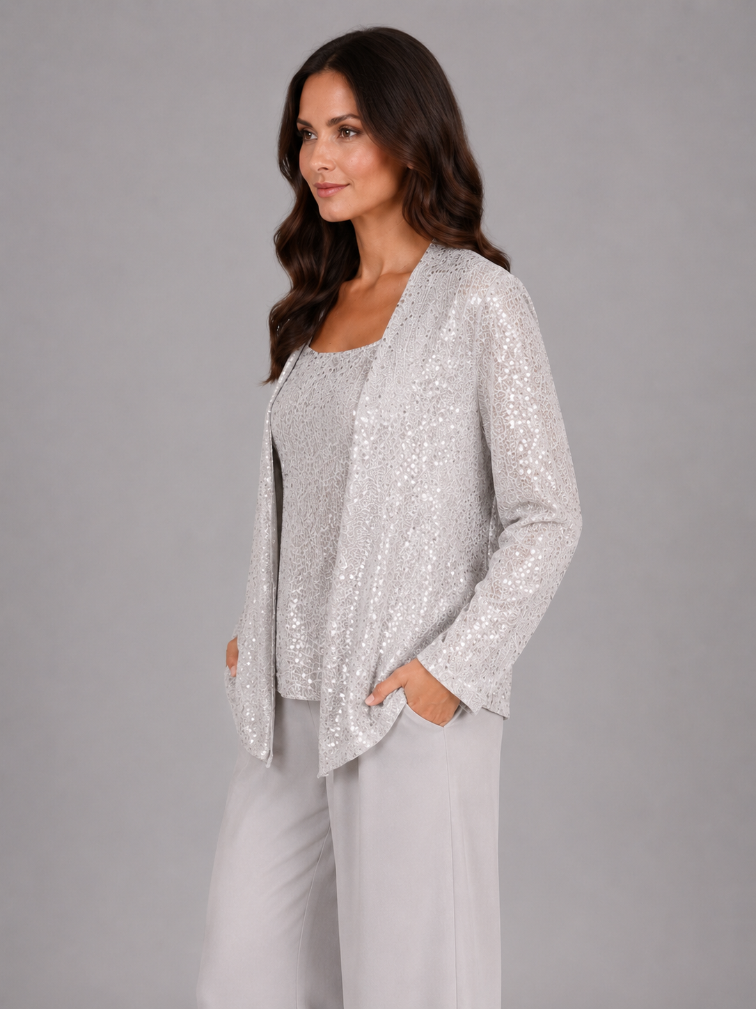 Women's Sequin Trouser Suit UK – three-piece occasion, view 3