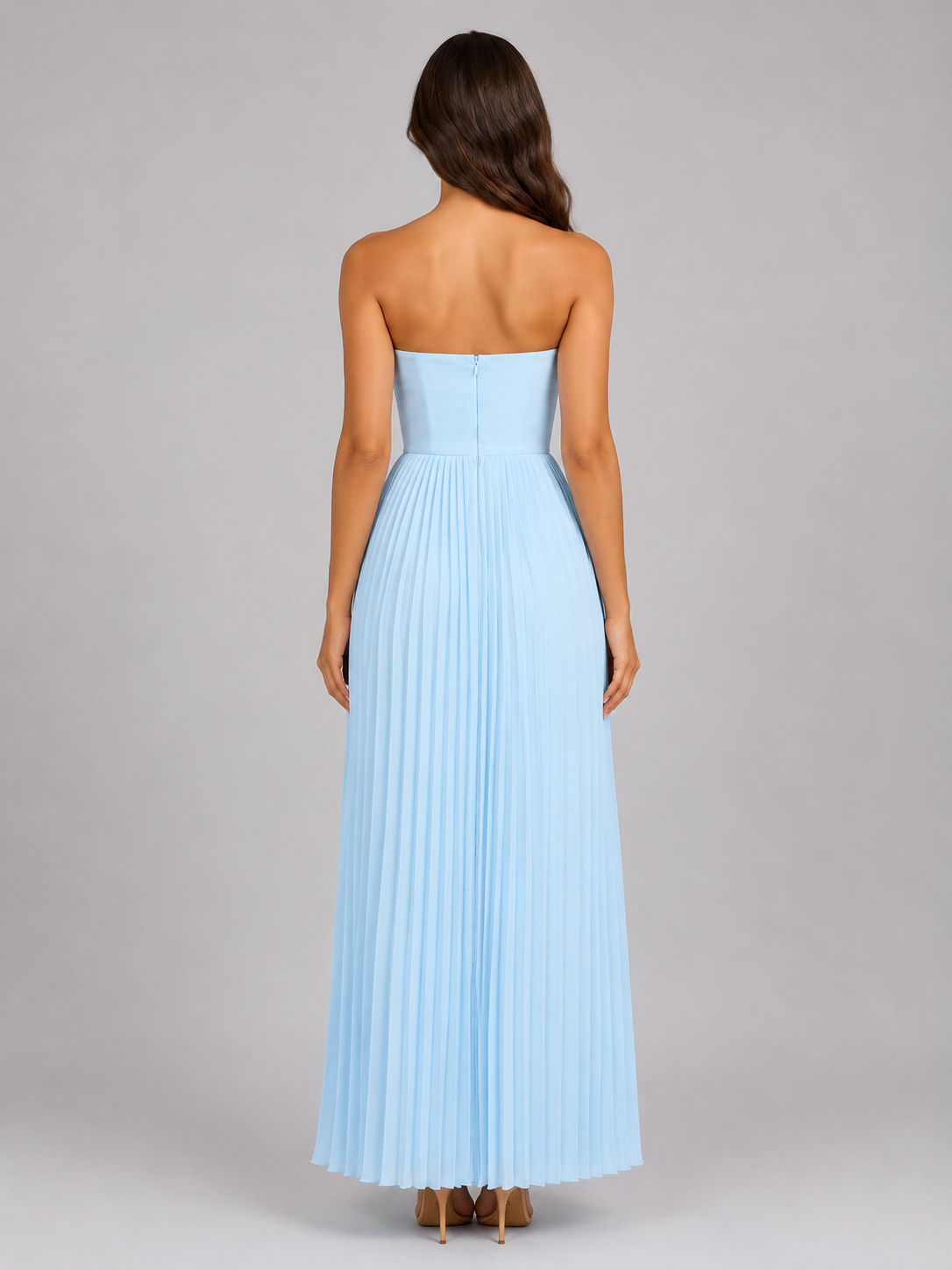 Women's Strapless Pleated Maxi Dress UK – Wedding Guest – The Zephyria – image 2