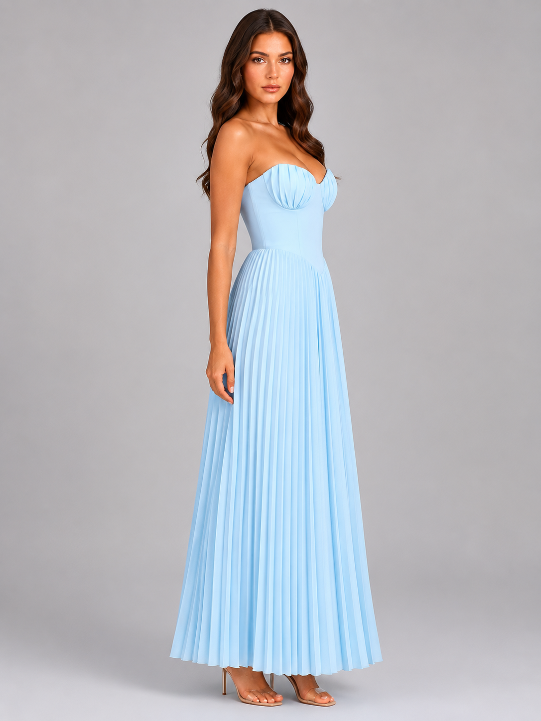 Women's Strapless Pleated Maxi Dress UK – Wedding Guest – The Zephyria – image 4
