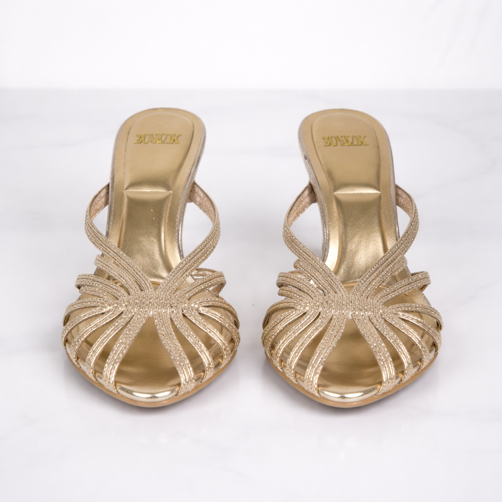 Women’s Strappy Mule Heels Gold Synthetic