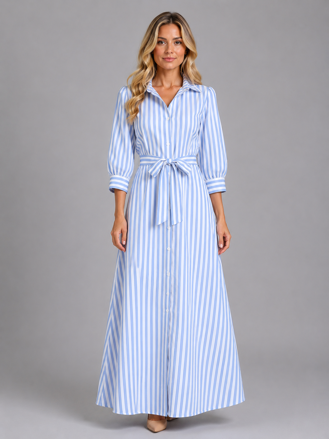 Women's Striped Shirt Maxi Dress UK – Long Sleeve – The Cassiane – image 1