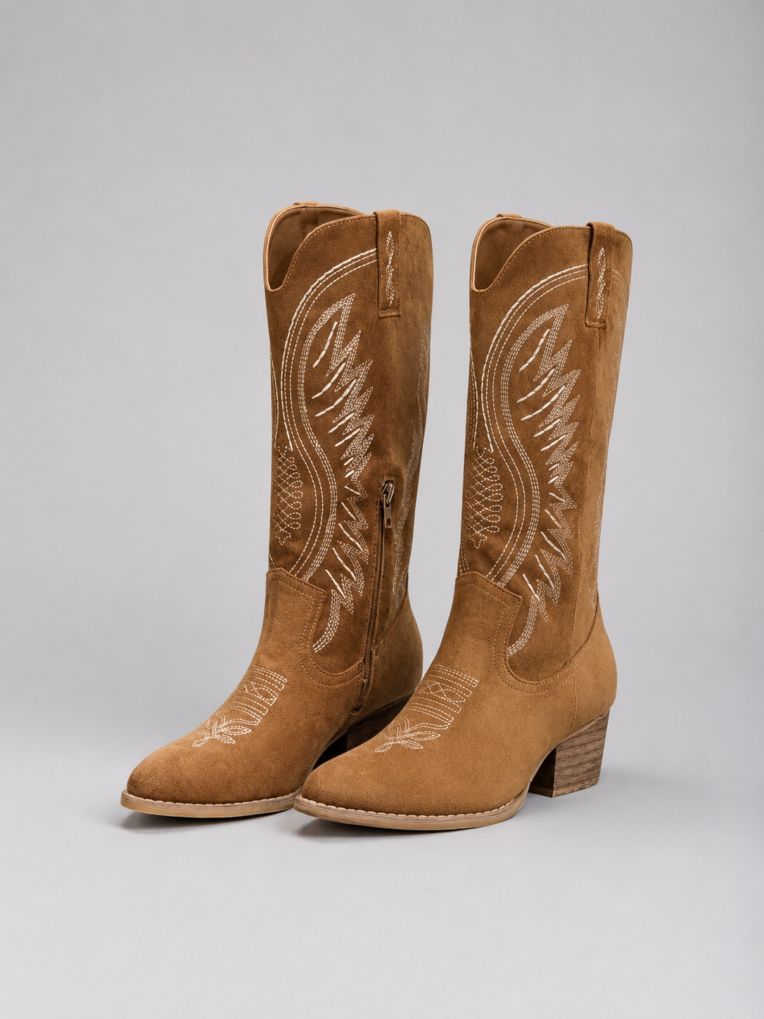 Women's Suede-Look Cowboy Boots – western block heel, view 1 | The Quintessa | Huna