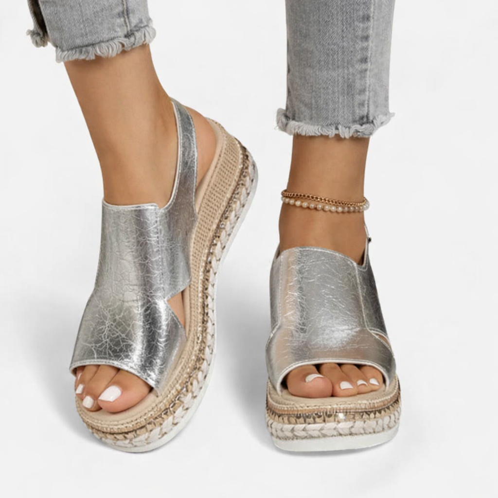 Women's Metallic Wedge Sandals UK – Summer Comfort | The Solene | Huna