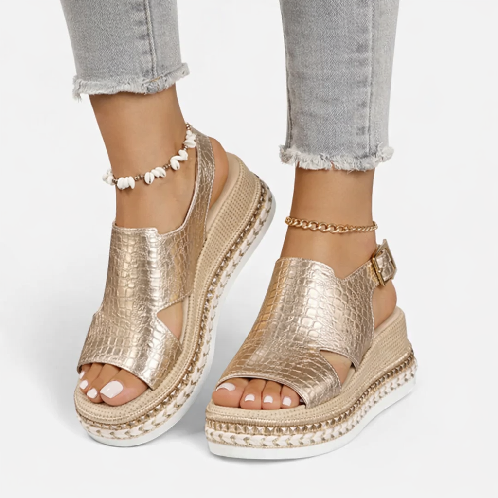 Women's Metallic Wedge Sandals UK – Summer Comfort | The Solene | Huna