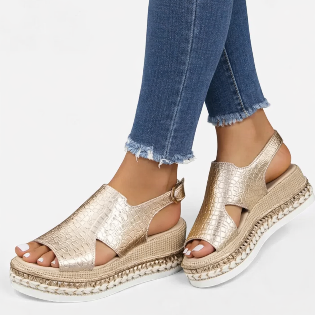 Women's Metallic Wedge Sandals UK – Summer Comfort | The Solene | Huna