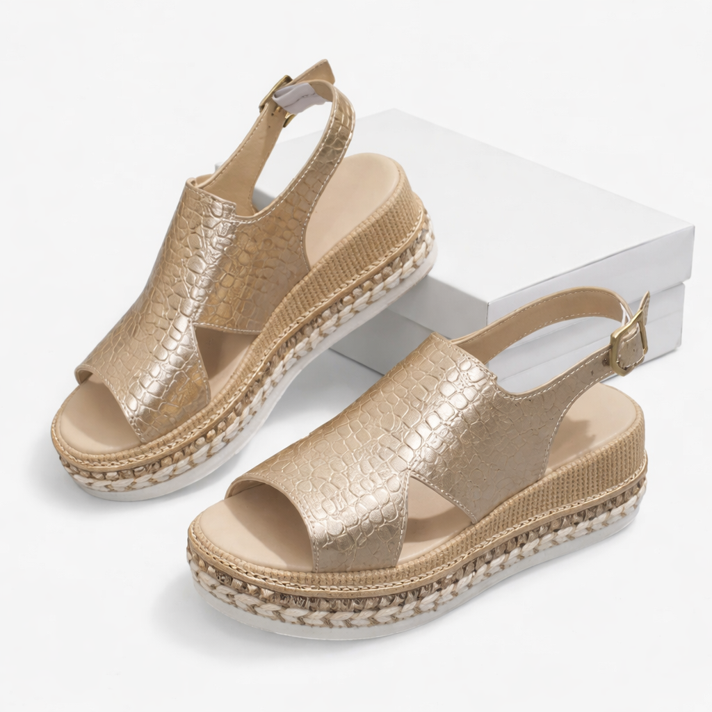 Women's Metallic Wedge Sandals UK – Summer Comfort | The Solene | Huna