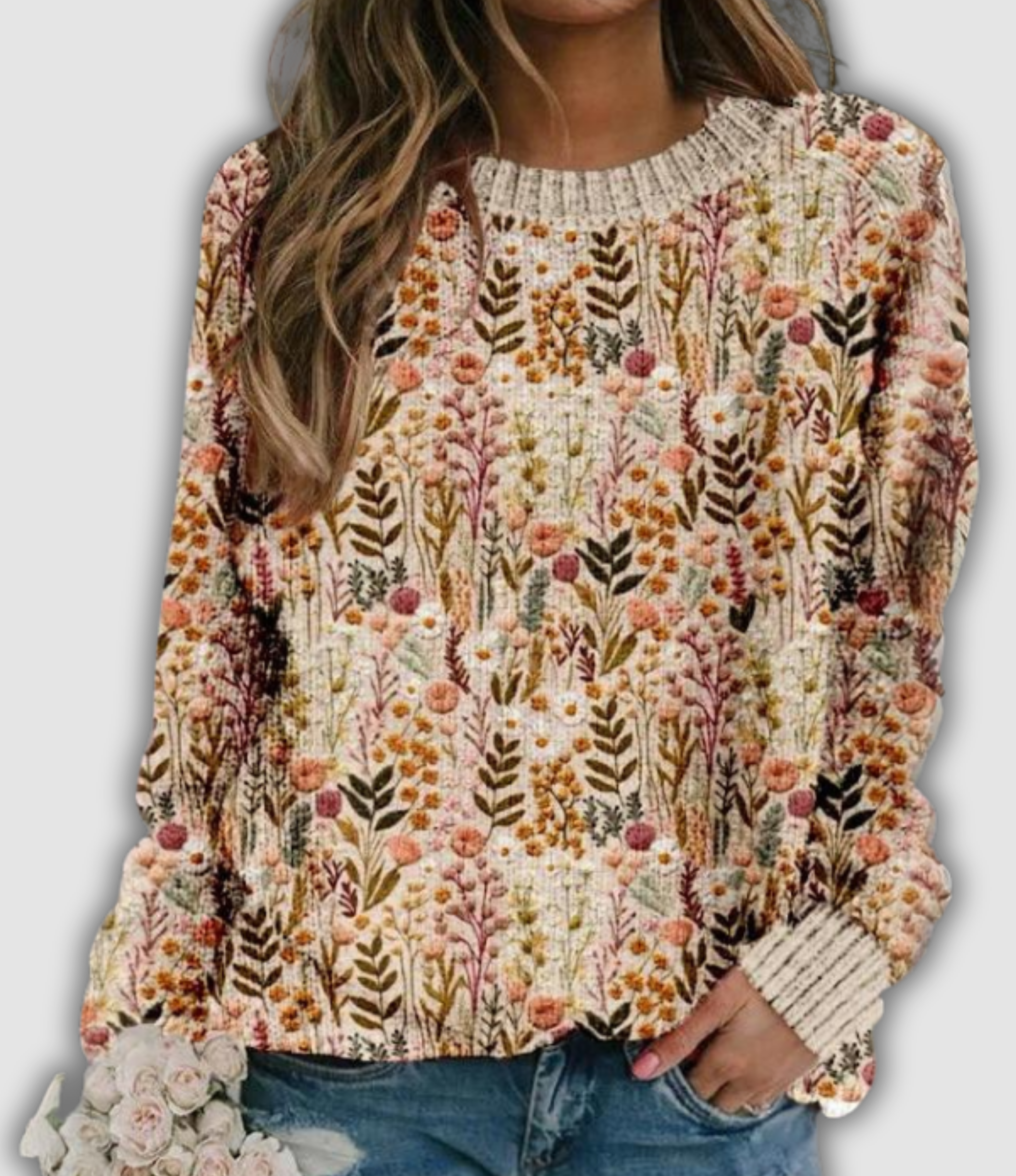 Women's Sweater UK – Floral Embroidered Knit Lightweight | The Evelora | Huna