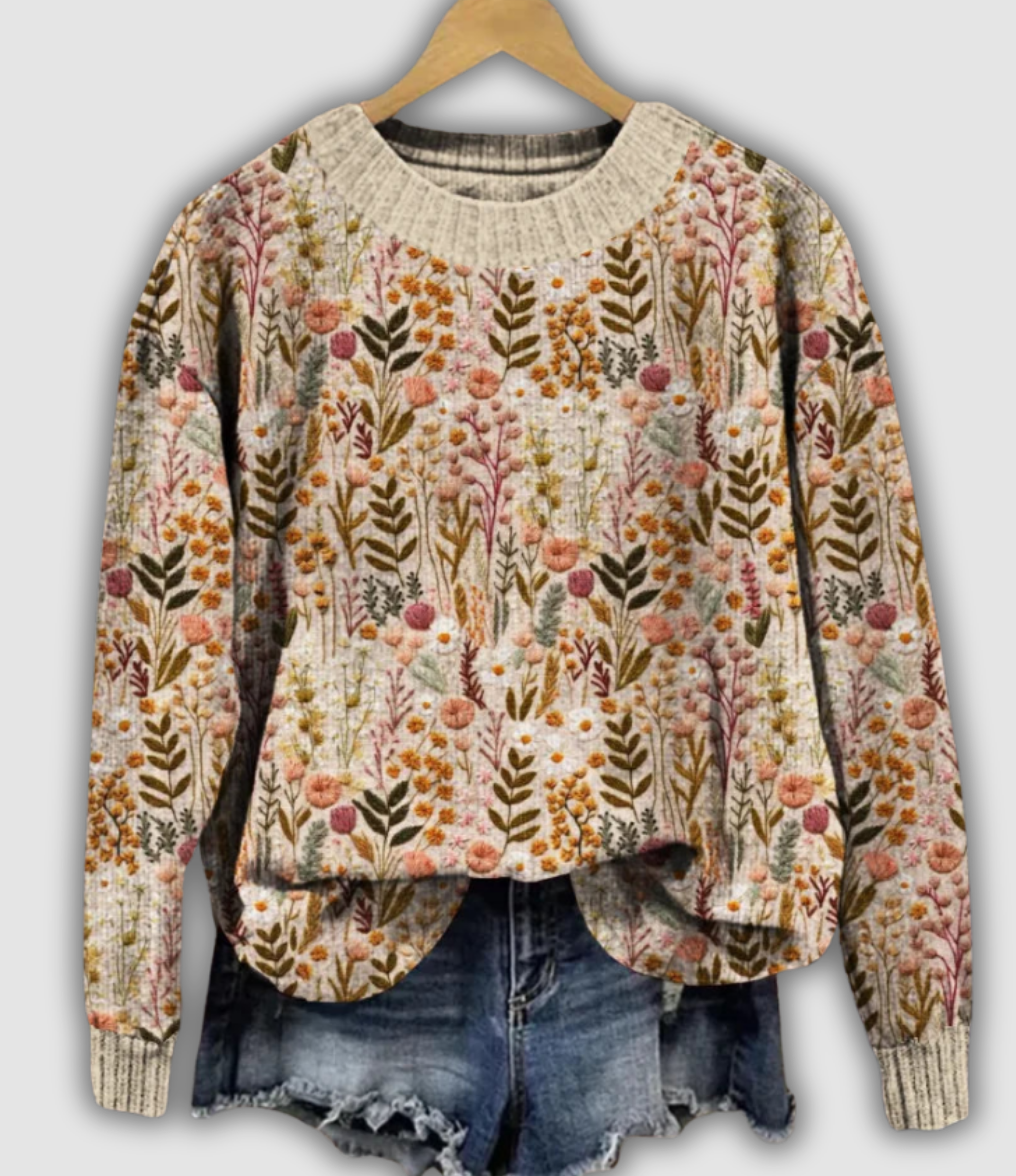Women's Sweater UK – Floral Embroidered Knit Lightweight | The Evelora | Huna