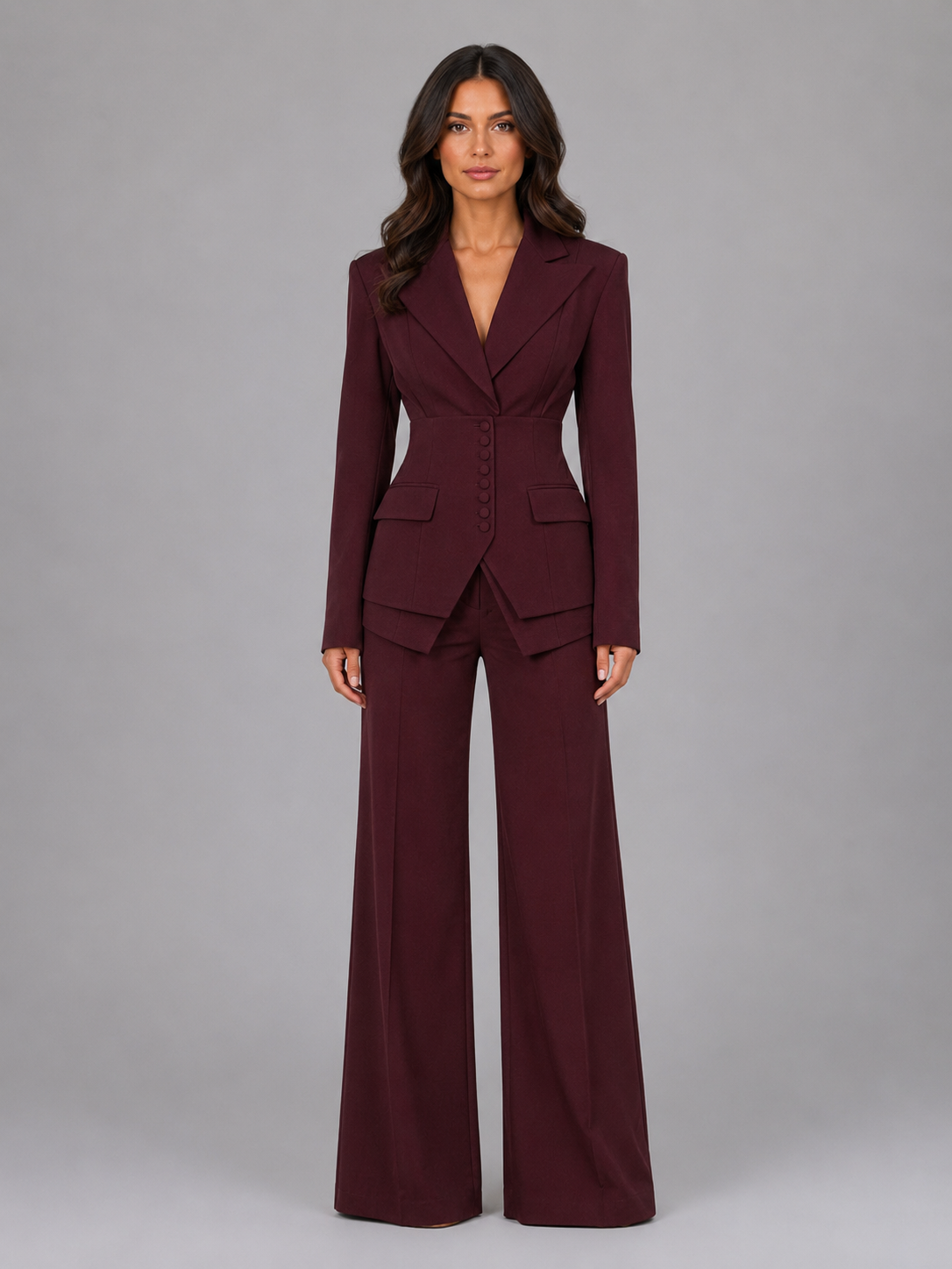 Women's Tailored Trouser Suit UK – cinched waist wide leg, view 1