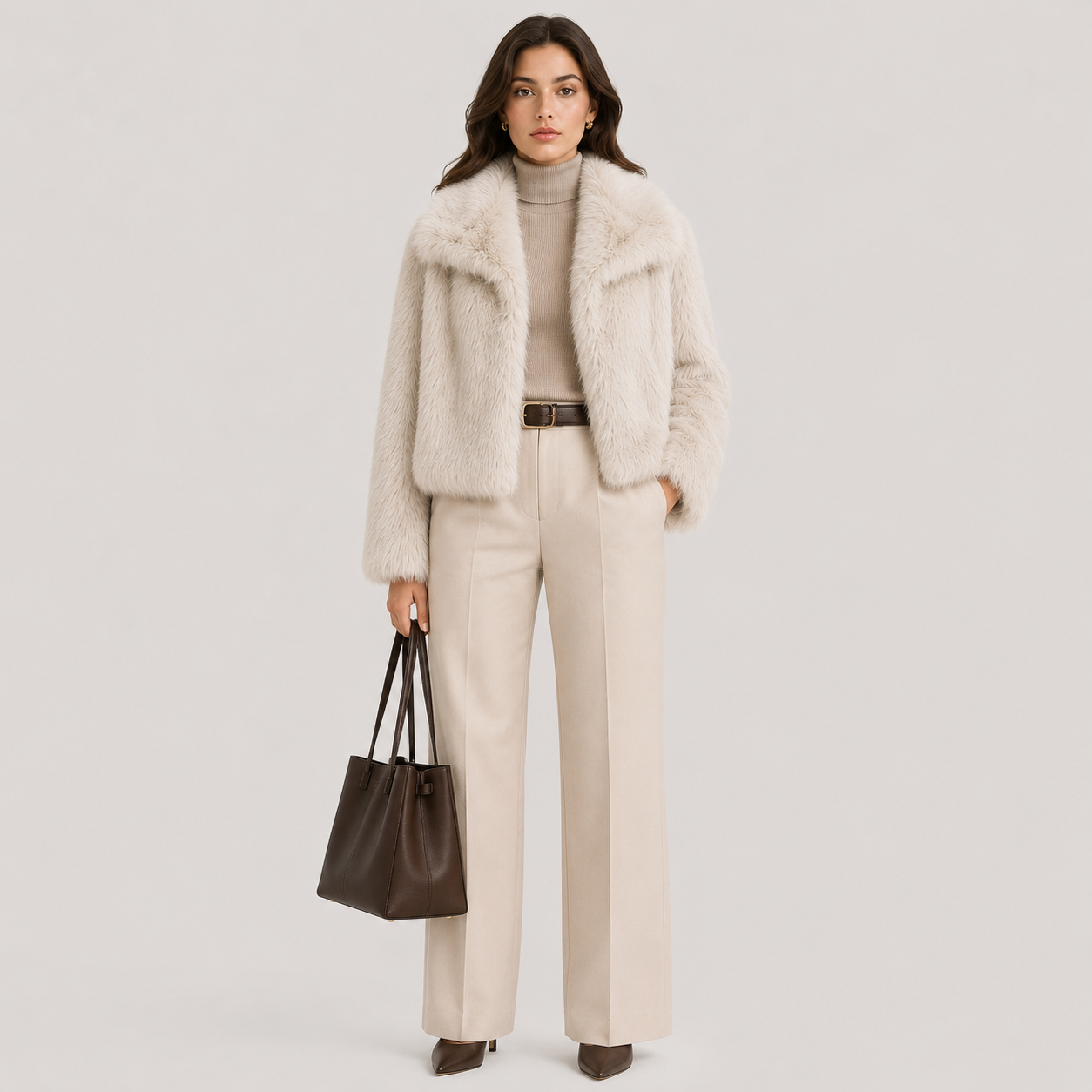 Women's Warm Faux Fur Look Jacket for Winter Elegant Outerwear 6
