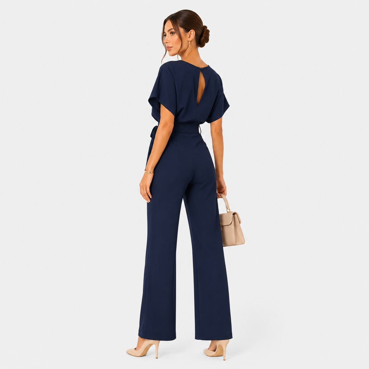 Women's Wide Leg Belted Jumpsuit Relaxed Fit Casual Outfit 3