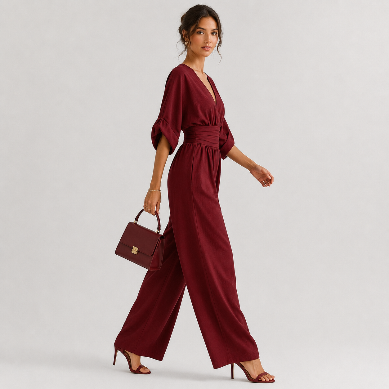 Women's Wide Leg Jumpsuit Elegant V Neck One Piece Outfit 1