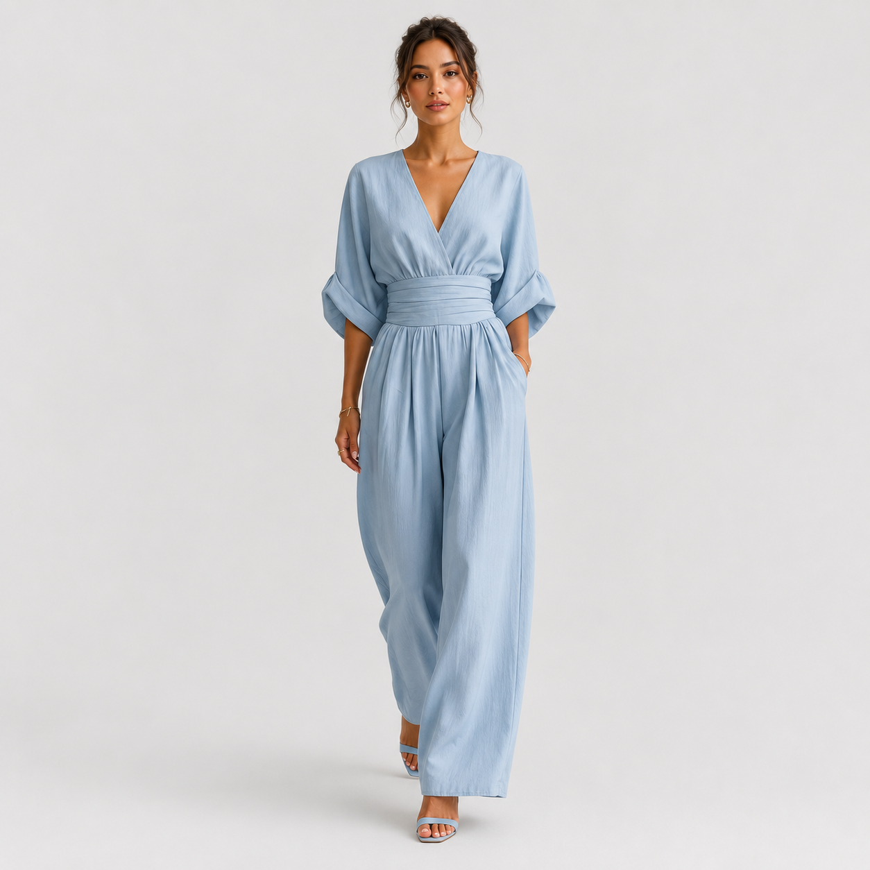 Women's Wide Leg Jumpsuit Elegant V Neck One Piece Outfit 5