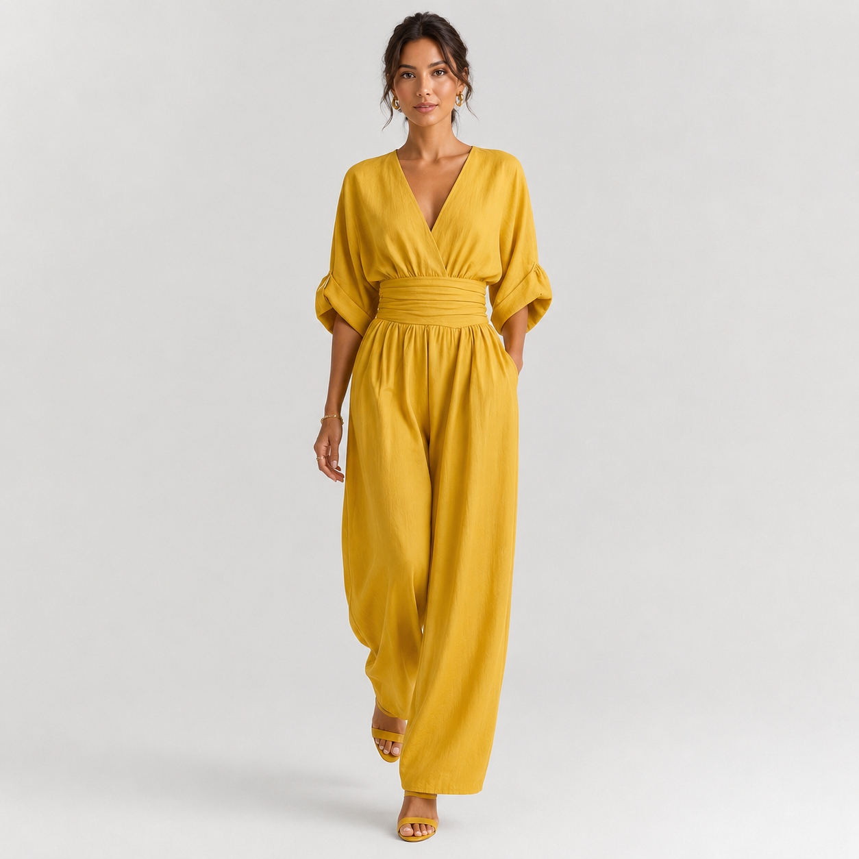 Women's Wide Leg Jumpsuit Elegant V Neck One Piece Outfit 7