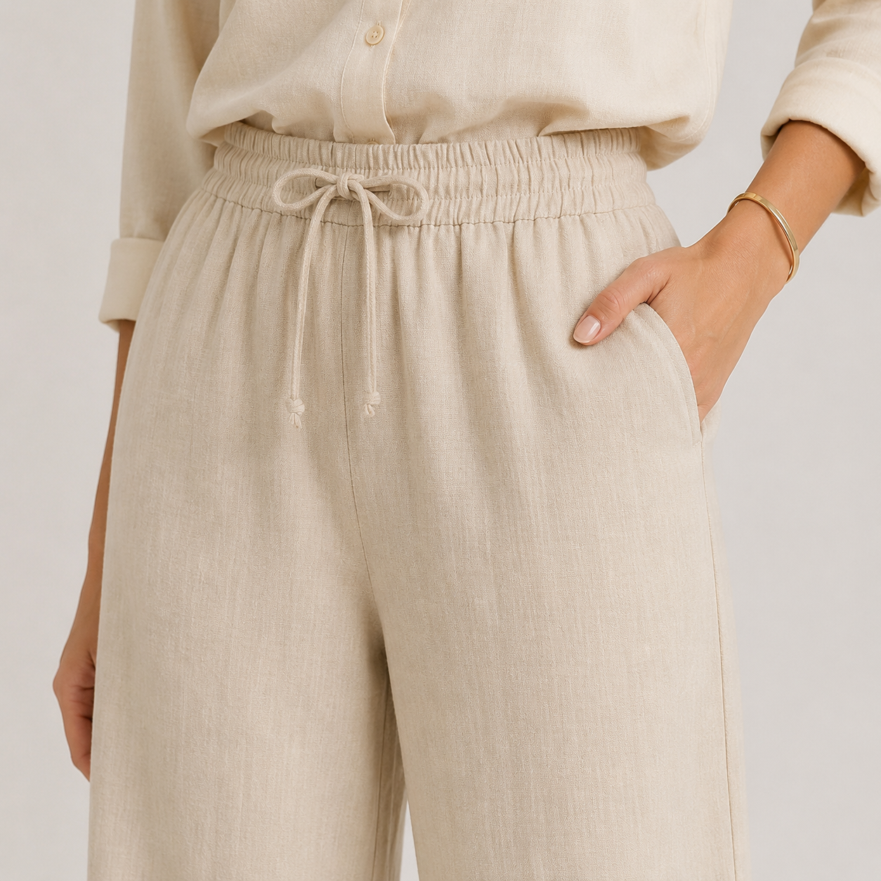 Women's Wide Leg Pants Elastic Waist and Linen Look 3